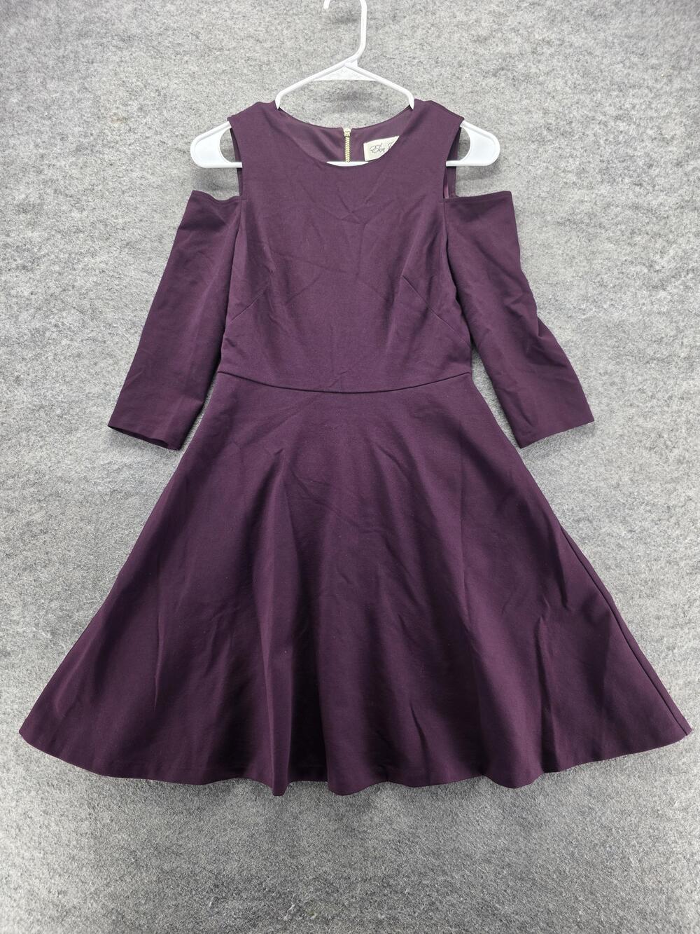 Eliza J Dress Womens 2 Purple Fit & Flare Cold Shoulder Knee Length Party